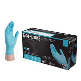 GLOVEWORKS Blue Disposable Nitrile Industrial Gloves, 5 Mil, Latex & Powder-Free, Food-Safe, Textured, Small, Box of 100