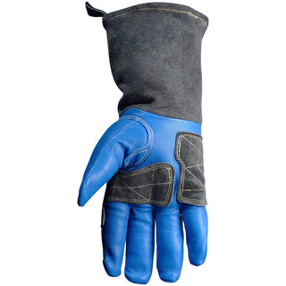 Caiman Premium Goat Grain MIG/Stick Welding Gloves, Wool Lining, Kontour Design, Kontour Thumb and Wrist, Kevlar, Blue/Black, Large (1520)