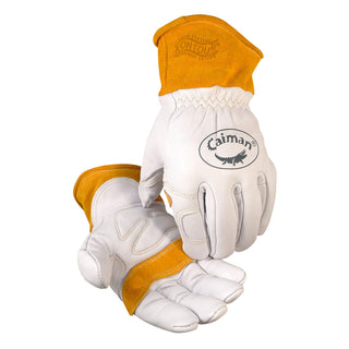 Caiman Premium Goat Grain TIG/MIG Welding Gloves, Wool Insulated Back, Scalloped Cuff, Boarhide Palm, White/Gold, Medium (1871-4)
