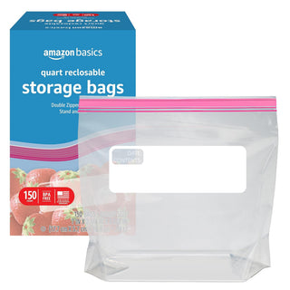 Amazon Basics Reclosable Quart Food Storage Bags with Double Zipper Seal, BPA Free, 150 Count