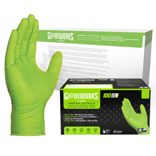 GLOVEWORKS HD Green Nitrile Industrial Disposable Gloves, 8 Mil, Latex-Free, Raised Diamond Texture, Medium, Case of 1000