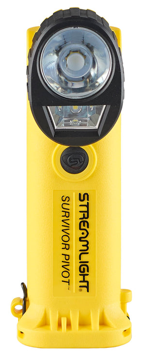 Streamlight 91810 Survivor Pivot 325-Lumen Right Angle Articulating Dual Beam Spot & Flood LED Flashlight with Alkaline Batteries and Clip, Yellow