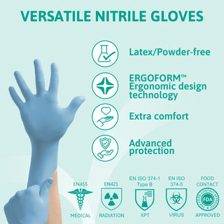 Ansell Microflex 92-134 Disposable Powder-Free Nitrile Gloves for Cleaning w/Textured Fingertips - X-Small, Blue (Box of 100)