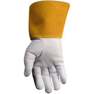 Caiman Premium Goat Grain TIG Welding Gloves, 4-Inch Gold Extended Cuff, Unlined, White/Gold, Medium (1600-4)