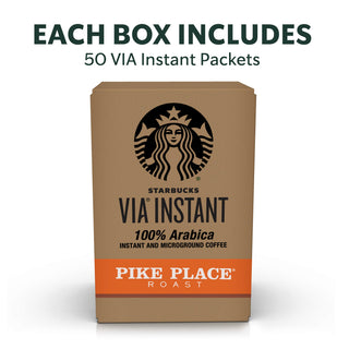 Starbucks VIA Instant Coffee, Medium Roast Coffee, Pike Place Roast, 100% Arabica, Single-Serve, 1 Box (50 Packets)