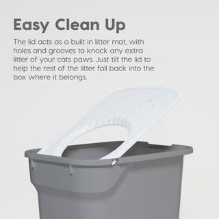 IRIS USA Cat Litter Box Large Top Entry with Lid, Enclosed Litter Box with Litter Catching Lid & Scoop, Covered Cat Litter Box Enclosure for Privacy, High Sided, Gray/White