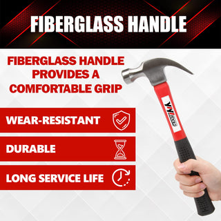 YIYITOOLS Claw Hammer With fiberglass Handle – 16-oz, Red and Black (YY-1-003)