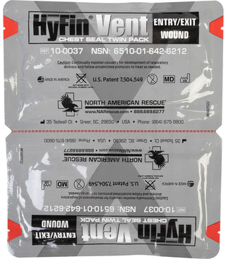 North American Rescue HyFin Vent Chest Seal (Twin Pack) NAR Vented Wound Chest Seals for Trauma, Wounds (10-0037)