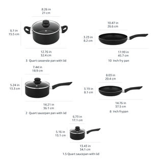 Amazon Basics Non-Stick Kitchen Cookware 8-Piece Set, Non-Induction, Includes Pots and Pans, Black