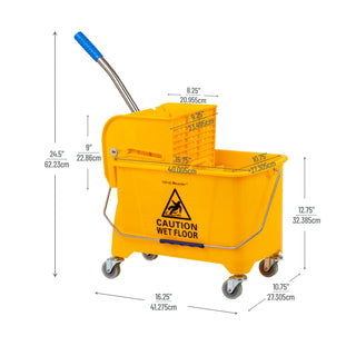 Mind Reader Mop Bucket with Wringer (Mop Not Included), 5.5 Gallon Cleaning Bucket with Wheels and Handle, Upward Press Wringer, Small Mop Compatible, Yellow