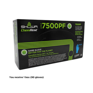 SHOWA 7500PF Sustainable EBT Latex-Free, Powder-Free, Nitrile Disposable Single Use Safety Gloves, 4 Mil, 9.5" Length, XX-Large (1 Box/90 Gloves)
