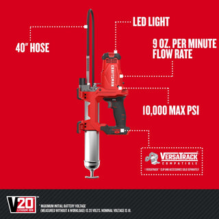 CRAFTSMAN Grease Gun V20 Electric Grease Gun Cordless, 40" Hose, LED Light, 10,000 Max PSI Pushes up to 9 oz. of Grease per Minute, Tool Only (CMCGG001B)