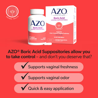 AZO® Boric Acid Vaginal Suppositories for Women, Helps Support Odor Control with Clinically Studied Boric Acid, Non-GMO, 30 Count