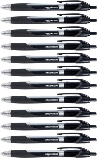 Amazon Basics Retractable Gel Ink Pens for Note-Taking and Office Writing, Fine Point 0.7mm, Smooth Writing, Black, 12-Pack