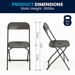 Flash Furniture Hercules Set of 10 Indoor/Outdoor Heavy-Duty Plastic Folding Chairs, Foldable Commercial Stacking Chairs with 650-lb. Static Weight Capacity, Black