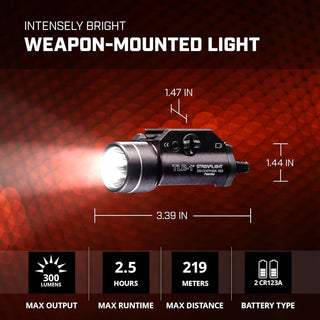 Streamlight 69110 TLR-1 300-Lumen 12,000-Candela Rail-Mounted Weapon Flashlight with Rail Locating Keys, Black
