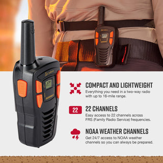 Cobra ACXT145 Compact Walkie Talkies - Rechargeable, Lightweight, 22 Channels, Long Range 16-Mile Two-Way Radio Set (2-Pack), black