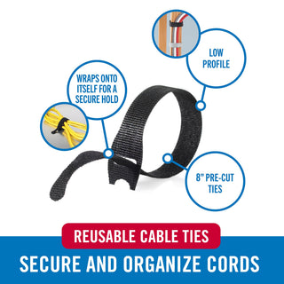 VELCRO Brand 150pk Cable Ties Value Pack, 8in | Gifts for Tech Lovers | For Wire Management and Cord Organizer | Replace Zip Ties with Reusable Straps, Reduce Waste