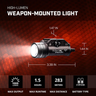 Streamlight 69260 TLR-1 HL 1000-Lumen 20000 Candela Rail-Mounted Tactical Weapon Light with Specific Compatibility Rail Locating Keys, Black