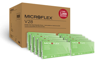 Ansell Microflex V28 Disposable Powder-Free Vinyl Gloves for Food Processing, Light Cleaning w/Smooth Surface - Med, Natural (Case of 1000)