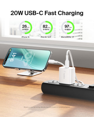 Belkin USB C Charger Block 20W (2-Pack) - Fast Charging - Apple iPhone 17, Air, Pro, Pro Max, iPad, AirPods, Apple Watch, Samsung Galaxy S25, Nintendo Switch 2 & More - White