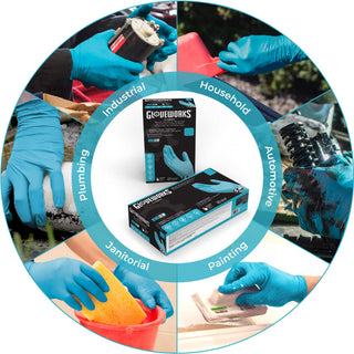 GLOVEWORKS Blue Disposable Nitrile Industrial Gloves, 5 Mil, Latex & Powder-Free, Food-Safe, Textured, Small, Box of 100