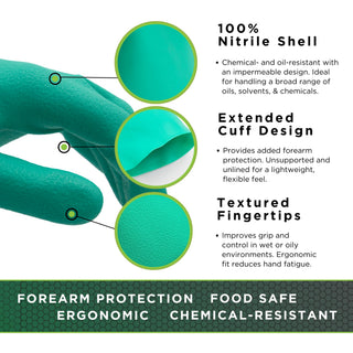 SHOWA 737 Nitrile Chemical Resistant Safety Glove, Unlined, Food Safe, 22 Mil Thick, 15" Length, Large (12 Pair)