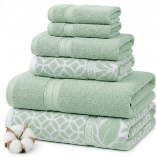Modern Threads Botanical Vine 6-Piece 100% Cotton Towel Set – Reversible Yarn Dyed Jacquard – Includes 2 Bath Towels, 2 Hand Towels, 2 Washcloths – Absorbent, Quick Dry, Soft & Durable – Sage Green