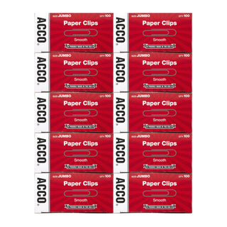ACCO Brands Paper Clips, Jumbo, Smooth, Economy, 10 Boxes, 100/Box (72580)