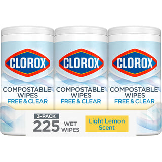 Clorox Free & Clear Cleaning Wipes, Light Lemon Scent, 75 Count, Pack of 3 (Pack May Vary)