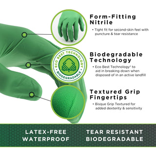 SHOWA 6110PF Sustainable EBT Latex-Free, Powder-Free, Nitrile Disposable Single Use Safety Gloves, 4 Mil, 9.5" Length, X-Large (1 Box/100 Gloves)