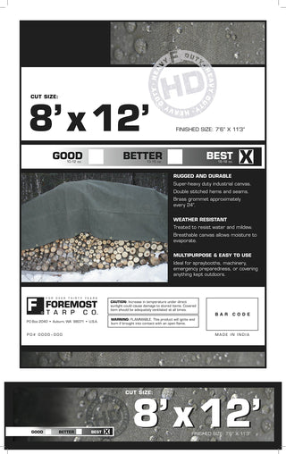 Dry Top 60812 Canvas Tarp, 8x12 Feet, Olive Green Drab