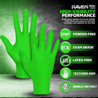 SAS Safety 66551 Derma-VUE Powder-Free Exam Grade 6 Mil Nitrile Gloves, Medium, Neon Green