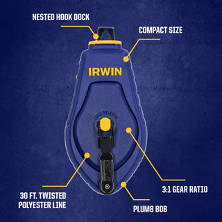IRWIN Tools STRAIT-LINE COMPACT Chalk Reel, with Blue Chalk, 30 ft. (IWHT48440BC)