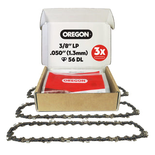 Oregon 3-Pack Chainsaw Chain 3/8" LP Pitch, .050" (1.3 mm) Gauge for 16" (40cm) Bar, 56 Drive Links – Low-kickback Replacement Saw Chain, Fits Husqvarna, Echo, Ryobi, Greenworks, Craftsman and more