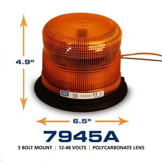 ECCO 7945A 7945 Series Pulse 2 Beacon Light 3 Bolt / 1 Inch Pipe Mount, Amber