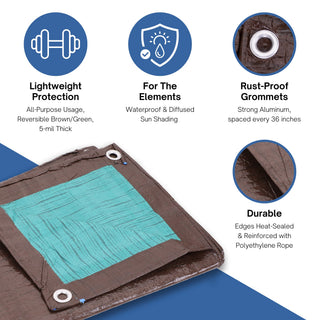 Kotap 20 x 30 Ft. All-Purpose Multi-Use Protection/Coverage 5-mil Poly Tarp, Reversible, Waterproof, Brown/Green, (TBG-2030)