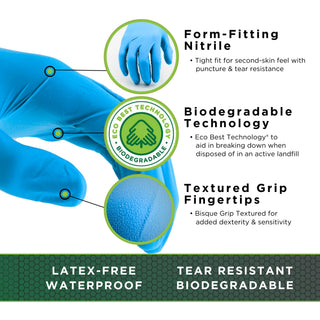 SHOWA 7500PF Sustainable EBT Latex-Free, Powder-Free, Nitrile Disposable Single Use Safety Gloves, 4 Mil, 9.5" Length, Medium (1 Box/100 Gloves)