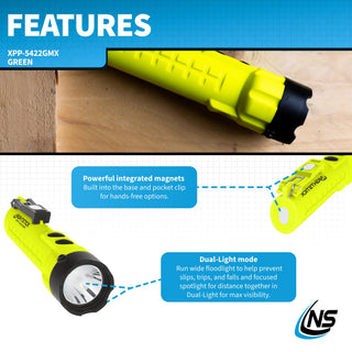 Nightstick XPP-5422GMX X-Series Intrinsically Safe Dual-Light Flashlight with Dual Magnets, Green/Black