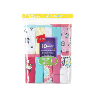Hanes Girls' 100% Cotton Tagless Panties, Available in 10 and 20 Pack Briefs, Assorted (Colors May Vary) , 8 US,Pack of 10