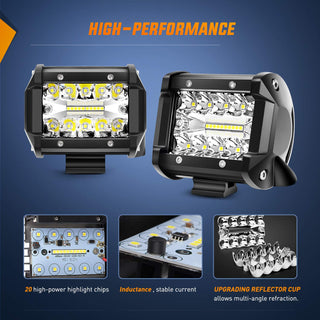 Nilight 2PC 4Inch Triple Row Lights 60W Flood Spot Combo 6000LM Bar Driving Boat Led Off Road Trucks with 2PC Magnetic Base LED Light Bar Mounting Brackets Switch Wiring Harness Kit, 2 Years Warranty
