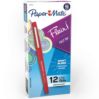 Paper Mate Flair Felt Tip Pens, Medium Point (0.7mm), Red Ink, 12 Count - Teacher Supplies, Arts & Crafts
