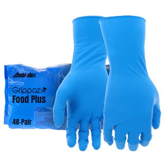 PIP Grippaz Food Plus 8 Mil Nitrile 12" Disposable Gloves 48-Pack, Fish Scale Grip, Enhanced Fatty Food Handling, Blue, 3X-Large (67-308/XXXL)