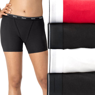 Hanes Women's Originals Mid-Thigh Boxer Brief Pack, Stretch Cotton Panties, Assorted, 4-Pack