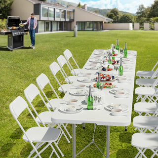 VINGLI 6 Foot Plastic Folding Table Portable Long Table for Indoor Outdoor Use Rectangular with Carrying Handle, Smooth HDPE Tabletop, White