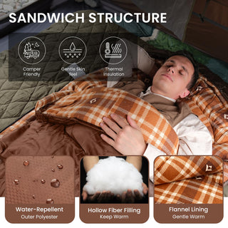 KingCamp Sleeping Bag for Adults, Cold Weather & Warm XL Big and Tall Flannel Sleeping Bags with Compression Sack Portable Waterproof Essentials Gear Accessories for Outdoor Camping (Coffee Left)