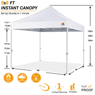 ABCCANOPY Commercial Pop Up Canopy Tent 8x8 Premium-Series, White