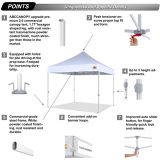 ABCCANOPY Commercial Pop Up Canopy Tent 8x8 Premium-Series, White
