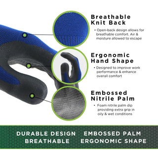 SHOWA 380 Foamed Nitrile Palm Coated General Purpose Work Gloves with Nylon Liner, 13-Gauge, Small (12 Pair)