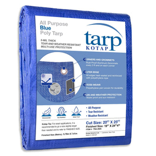 Kotap 20 x 25 Ft. All-Purpose Multi-Use Protection/Coverage 5-mil Poly Tarp, Waterproof, Blue, (TRA-2025)